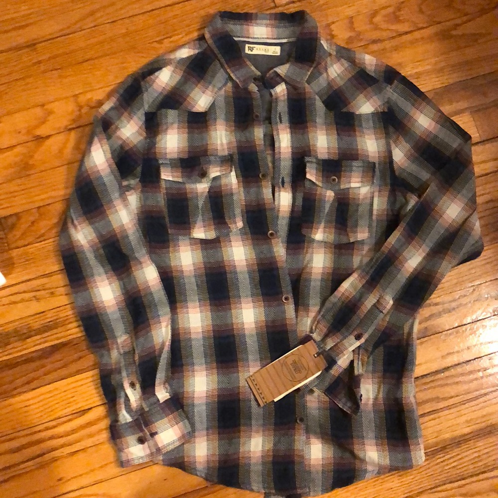 small plaid flannel long sleeve knit indigo dyed